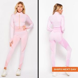 Soft Honeycomb Texture 2 Piece Crop Jacket Set - Sport Set - Two Piece Set